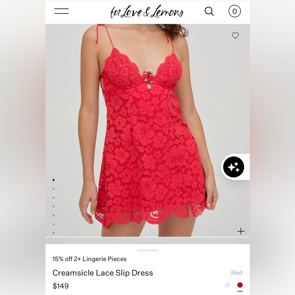 For Love & Lemons Creamsicle Lace Slip Dress in Red SIZE XL